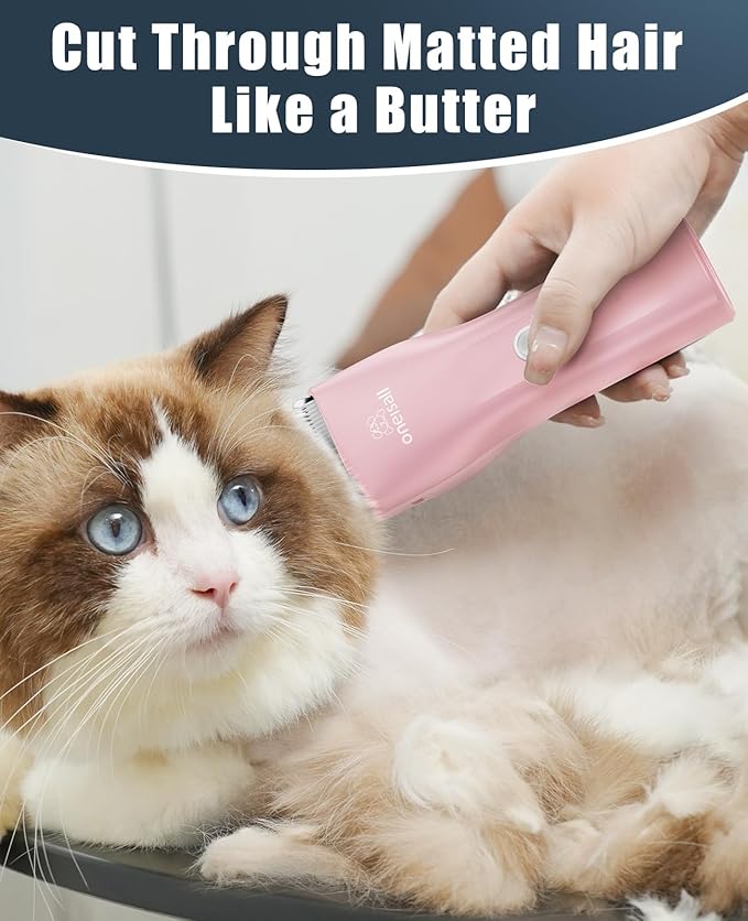 oneisall Pet Clipper for Cat Matted Hair, Pet Shaver for Cats Quiet Pet Hair Clippers Cordless Cat Clippers for Matted Hair Cat Clippers for Long Hair（Pink）