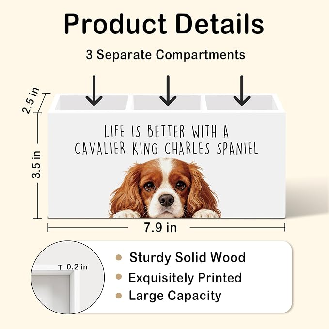 King Charles Cavalier Dog Gifts Pen Pencil Holder for Desk, Funny Dog Gift Office Desk Accessories, Life Is Better with a Cavalier King Charles Spaniel Pen Holder Organizer for Bathroom Decor