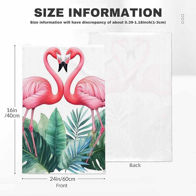 Couple Pink Flamingos 2Pcs Kitchen Towels Tropical Watercolor Flamingo Seasonal Summer 16X24 Inch Ultra Soft Tea Towel Super Absorbent Terry Dish Towels for Kitchen Linens