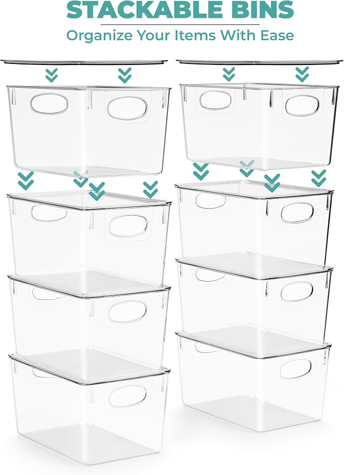 Sorbus Large Clear Plastic Bins with Lids – Stackable Organizer for Toys, Clothes, Medicine, Makeup, Art Supplies, Closet, Bathroom, and Shoes (4 Pack)