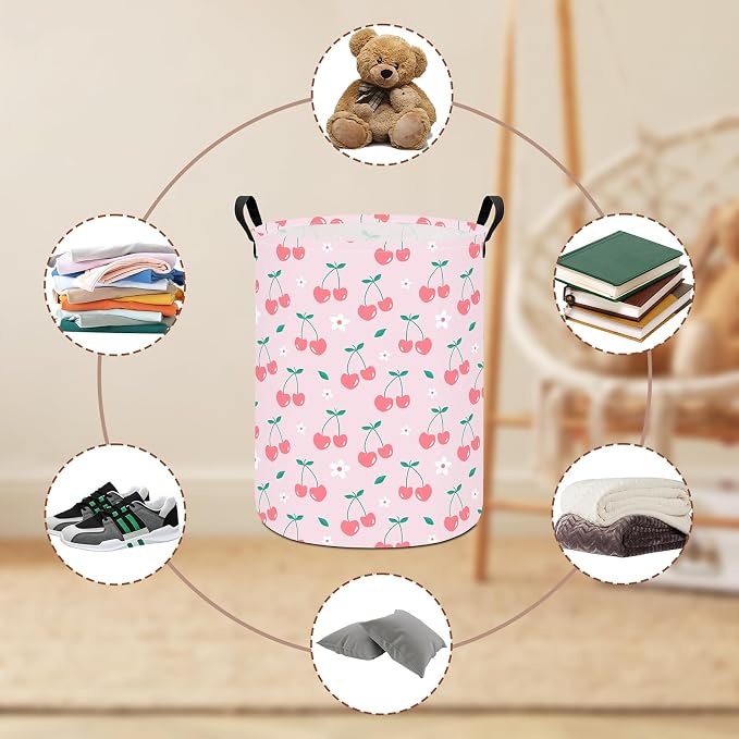 Cherry Fabric Storage Bin Nursery Organizer Basket | Organizer Bin Dirty Clothes Collapsible Waterproof for College Dorms, Boys and Girls Bedroom,Bathroom