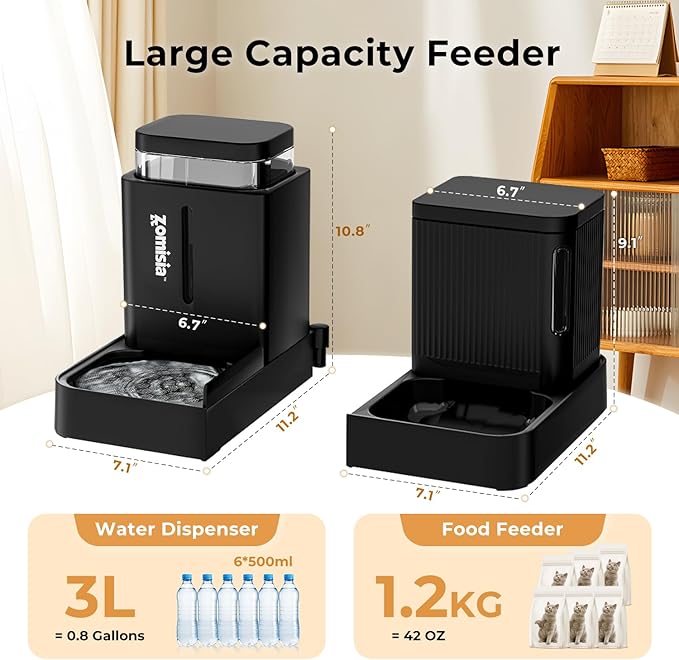 ZOMISIA Gravity Cat Feeder and Water Dispenser, 2 in 1 Cat Self Feeder with 180 Degree Rotatable, 2 Pack Automatic Feeding Large Capacity for Small Medium Dog Puppy Kitten, White, 0.8 Gallon x 2