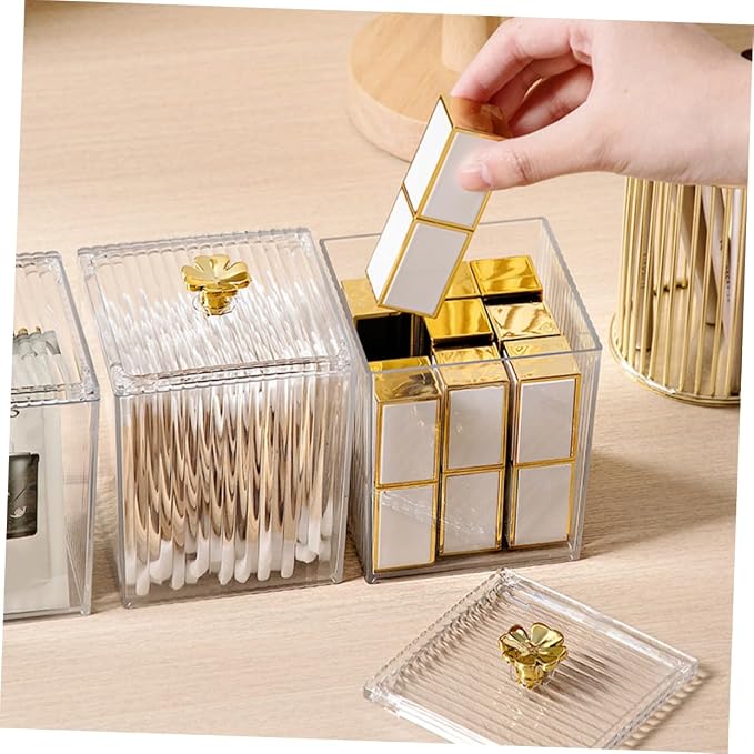 Cotton Pad Holder Organizer Elegant Cosmetic Storage Box for Cotton Swabs and Pads Compact Design for Bathroom Vanity and Makeup Table Pet Material