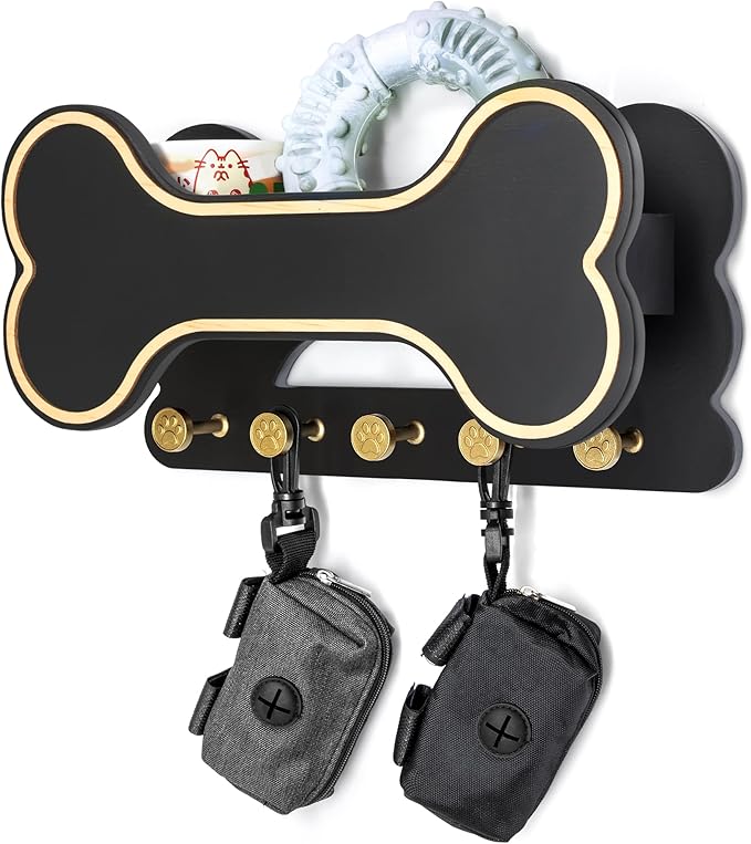 MTERSN Cute Dog Leash Holder for Wall for Dog Stuff Organizer, Black