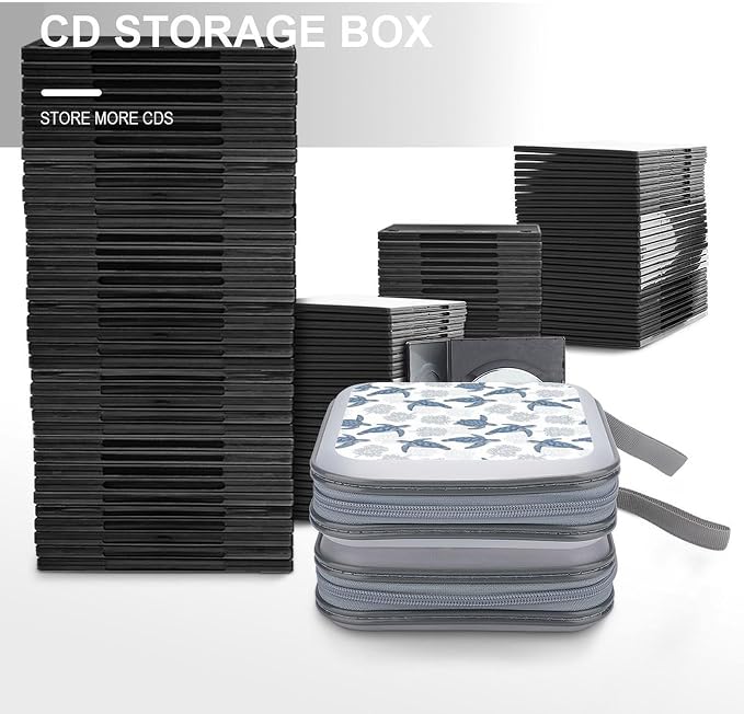 DVD Storage Binder for 40 Discs Sea Turtle Grass Natural Watercolor, Hard Shell Protective Wallet with Handle, Portable CD Organizer for Car Travel