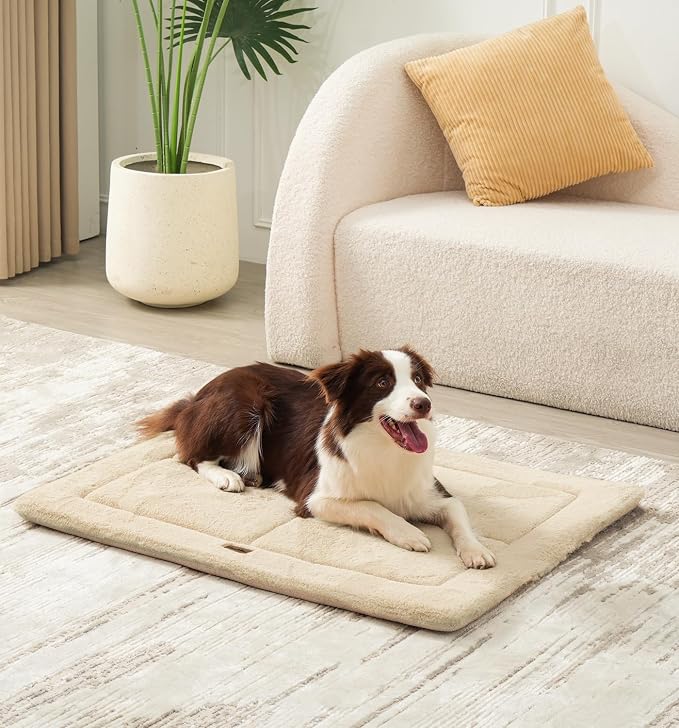 MADE 4 PETS Dog Crate Pad Washable Dog Bed for Large Dogs, 36"x27" | Washable & Reversible, Anti-Slip Kennel Mat for Cozy Sleeping, Soft Fluffy Dog Bed for Indoor & Outdoor Use, , Beige