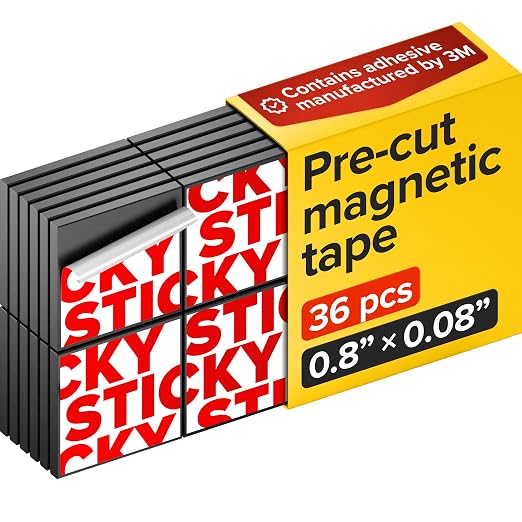 Pre-Cut Adhesive Magnetic Tape Squares, 0.8"x0.08" (20x2mm), 36 pcs | Sticky Magnetic Tape Squares, Flexible, Easy to Use, No Cutting Needed, For Whiteboard, Fridge, Crafts & School