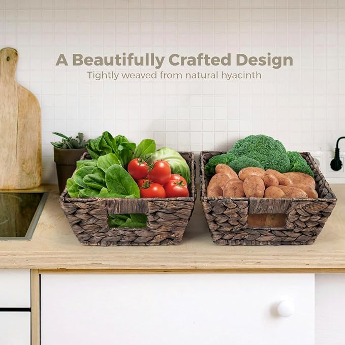Set of 3 Snack Baskets, Water Hyacinth Basket,Wicker Snack Basket Organizer | Small Wicker Baskets with Handles, Woven Baskets for Storage (3 Medium Basket)
