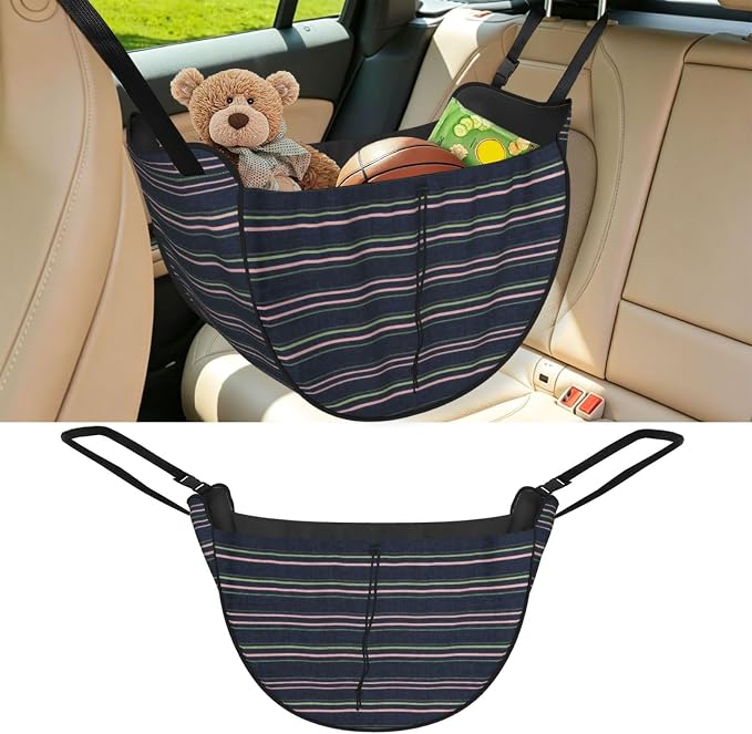 Color Pin Stripe Car Seat Organizer-Backseat Storage Bag for Travel | Waterproof Durable. Holds Snacks Gear Essentials. Fits Most Cars.
