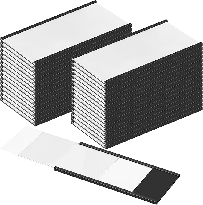 Fulmoon 100 Sets Magnetic Label Holders 4 x 2 Inch C Channel Label Holders Magnetic Name Plate with Clear Plastic Protectors and White Paper Inserts for File Cabinet Shelf Toolbox Drawer