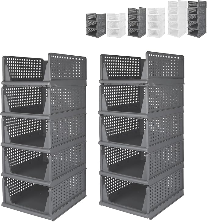 This Foldable & Stackable Clothing 10-Tier Drawer Shelf for Bedroom Kitchen Living Room Bathroom Office - Grey (H-18cm) - Versatile Storage Solution