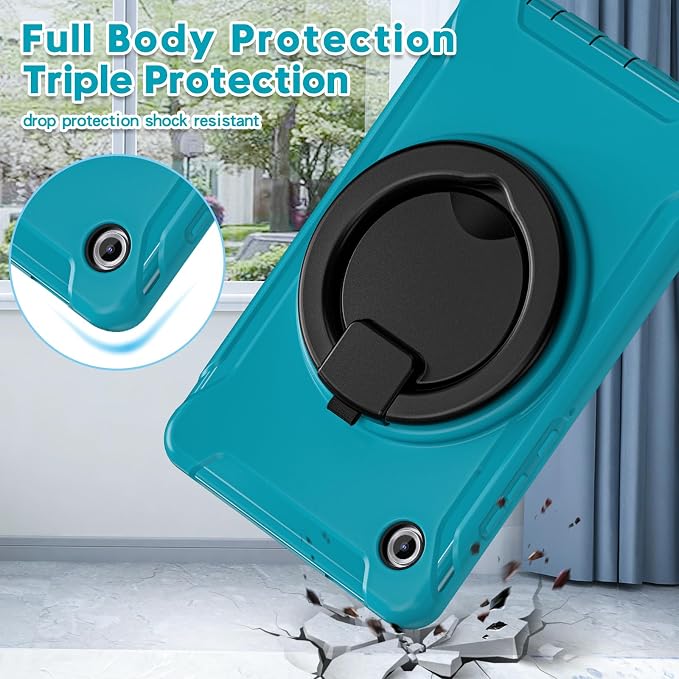 Heavy Duty Shockproof Case for Samsung Galaxy Tab A11 8.7 Inch 2025 (Model: SM-X133/X135/X135F) - with 360° Rotating Stand Handle, Built-in Screen Protector,Kid-Friendly Protective Cover (Blue)