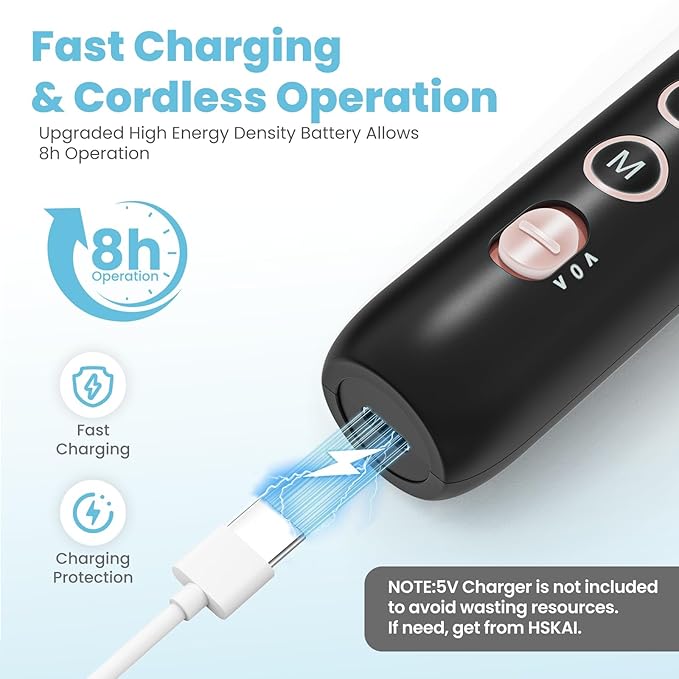 Nail Drill Electric Nail File - Cordless Professional Nail Filer for Manicure and Pedicure, Portable Nail Drill Machine Kit for Acrylic Gel Nails Thick Toenails Nail Grind (Matte Black)