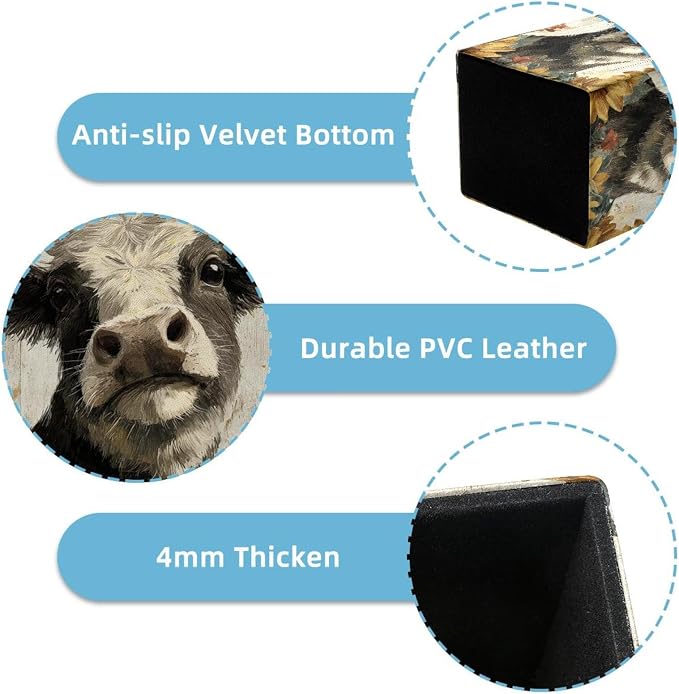 Retro Cow Pen Holder for Desk Decor, Rectangular PVC Leather Pencil Cup for Desk Pen Organizer, Makeup Brush Holder for School, Home, Office