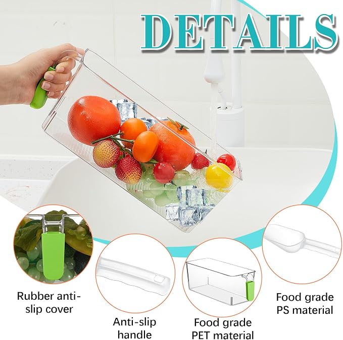 Havawish Ice Storage Bin and Flexible Scoop Set Plastic Freezer Bin | Freezer Ice Bin Scoop, Clear Bucket Container, Pull Handle, Flexible Storage, 10.83 X 4.92 X 4.33 in