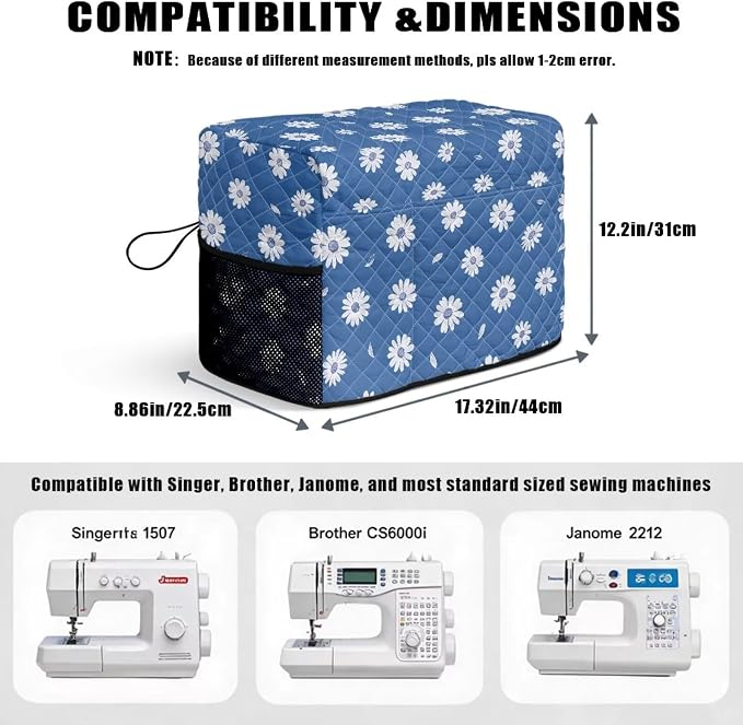 Sewing Machine Cover Polyester Febric Fresh Daisy Floral Print | Dust Pet Hair Protection,Quilting Design,Fits Standard Singer,Brother Janome Machines,Protecting Decorating Your Sewing Space