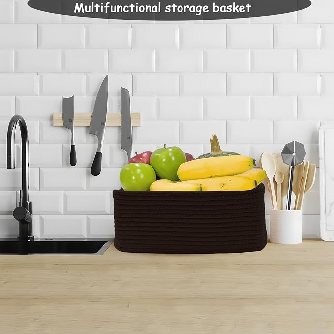 COMFY HOMI 11.5"x7.5"x4.7" Storage Baskets for Organizing | Cotton Rope Woven Basket | Toy Storage Bin Box | Basket for Shelves, Closet Organizer Bin, Decorative Closet Shelf, 3 Pack,