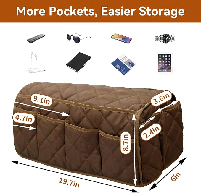 MEHIDFY Armchair Caddy Remote Control Holder for Couch Recliner Armrest Organizer Non Slip Couch Arm Covers for Sofa with 14 Pockets Storage for Magazine, Tablet, Phone, iPad (Brown 2pcs)