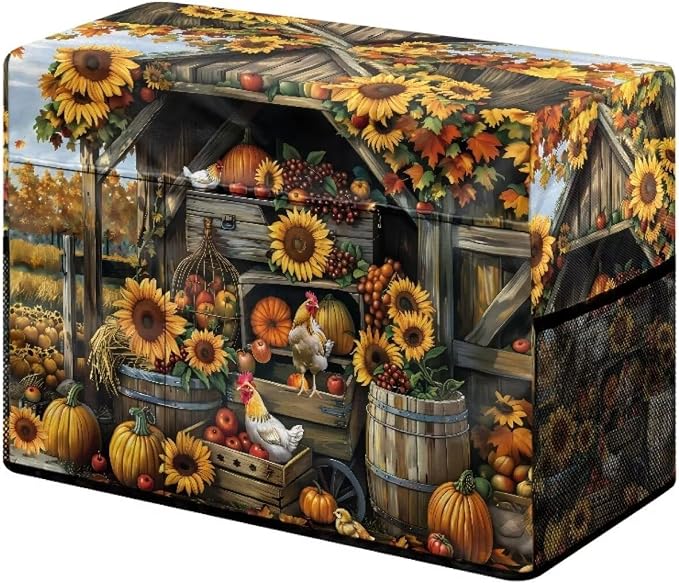 Sunflower Chicken Coop Sewing Machine Cover with Storage Pocket, 17.7 x 8.6 x 12.6 inches , Heavy-Duty Water-Resistant Fabric , Dust & Pet Hair Protection , Fits Brother, Singer, Janome