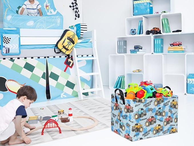 Rectangular Monster Truck Basket for Kids Baby Basket for Boys and Girls Cute Storage Organizer Bin Box Truck Room Decor(Monster Truck)