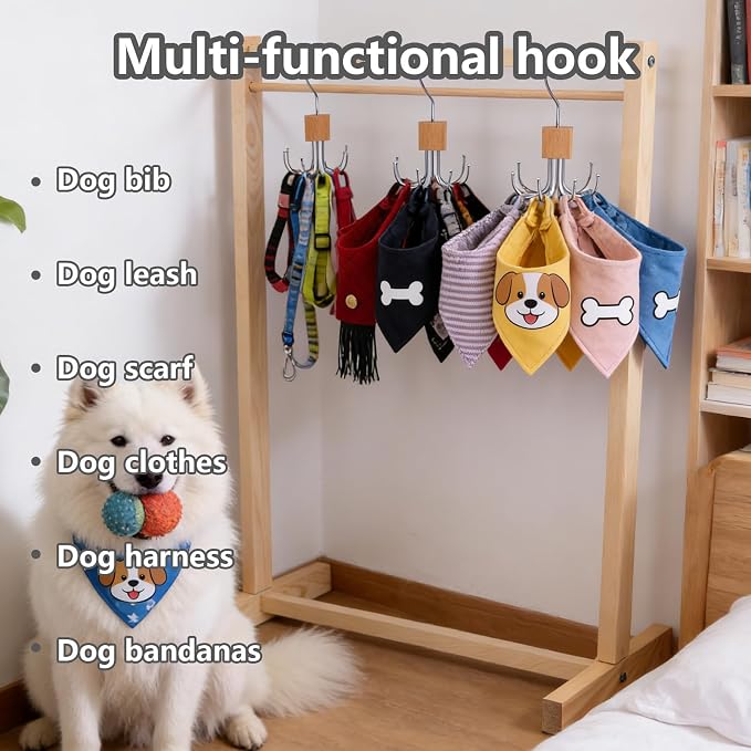Dog Clothes Hanger Dog Scarf Organizer for Closet Dog Bandanas Holder Bib Hanger Harness Holder with 6 Hooks Space Saving Closet Organizers and Storage（2 Packs）