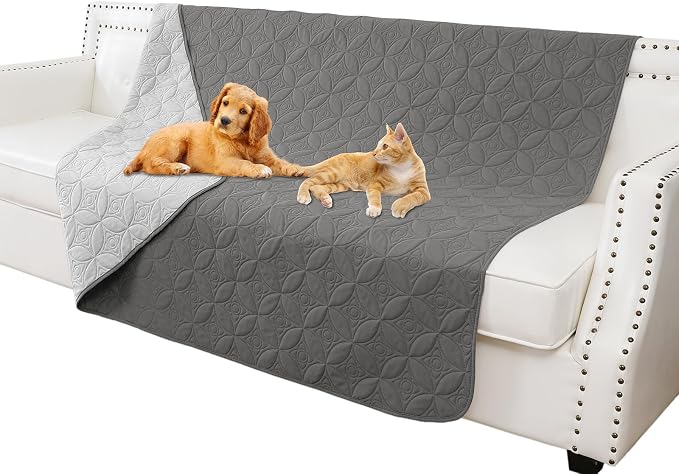 Waterproof Couch Cover for Dogs - Washable Pets Furniture Protector | TPU Leak-Proof Liner, Lightweight & Reversible, Fits Chair, Sofa, Bed, 52" x 82" , Lightgrey/Darkgrey