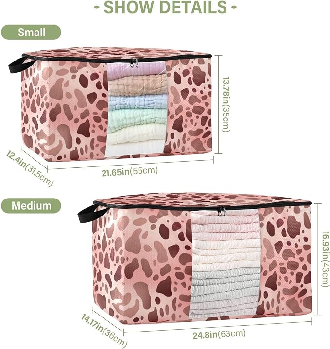 Generic Pink Black Cow Print Clothes Storage Bag Bins 2 Pack Foldable Storage Containers Large Closet Organizer with Zipper Under Bed Storage for Comforters Clothing Pillows 95L