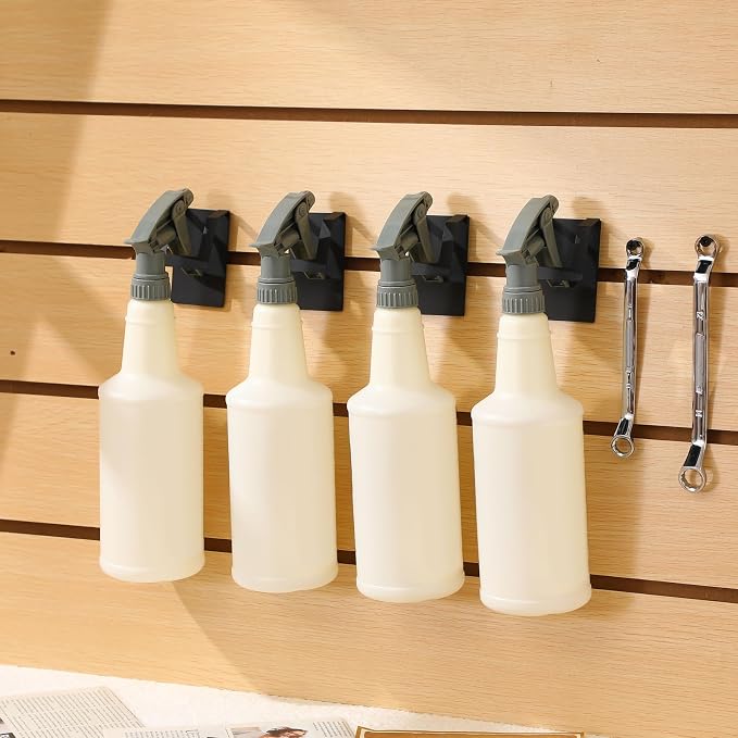 6 Pcs Adhesive Spray Bottle Hanger Wall Mount Metal Spray Bottle Hooks, Non Drilling Sprayer Bottles Holder Stubborn Adhesive Black Universal Easy Clean for Wall Cabinet Kitchen Under Sink