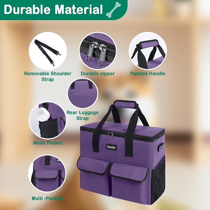 Dog Travel Bag - Dog Travel Kit for a Weekend Away Set Includes Pet Travel Bag Organizer for Accessories, 2 Collapsible Bowls, 2 Travel Food Container