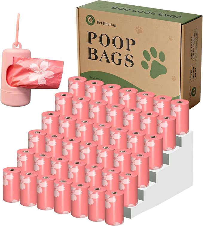 Cherry Blossom Scented Dog Poop Bags - 42 Rolls 630 counts | Leak Proof Extra Large 13x9 Inch Pink Dog poop bags rolls with Dispensers, Fragrance Bags for Dogs Walking and Cat Litter