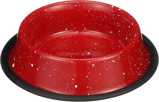Neater Pet Brands - Outdoor Camping Style Pet Bowl - Enamel Ware Blue Black Granite Colors - Dog Cat No Tip Skid Bowls (16 oz, Red)