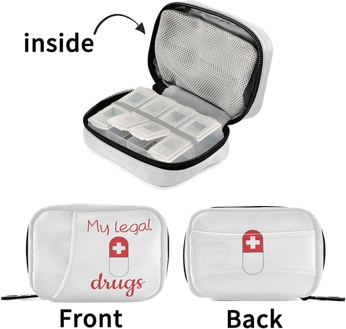 Pill Organizer Pill Box 7 Day Pill Case Bag Travel Pill Organizer Bag with Zipper Portable Weekly Case Compact Size for Vitamin Supplement Holder