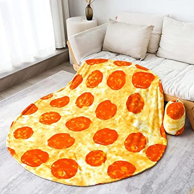 Bnuitland 90 Inches Pizza Funny Blanket, 300 GSM Double Sided Giant Funny Novelty Realistic Food Blanket with Pouch for Adults and Kids, Super Soft Flannel Throw