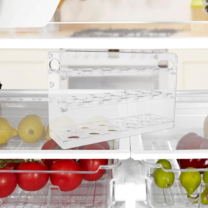 Refrigerator Side Door Egg Storage Box Pet Vertical Organizer Tray | Partition Design, Deepened Widened Grooves, Stable Bottom, Large Capacity, for Kitchens and Egg Placement