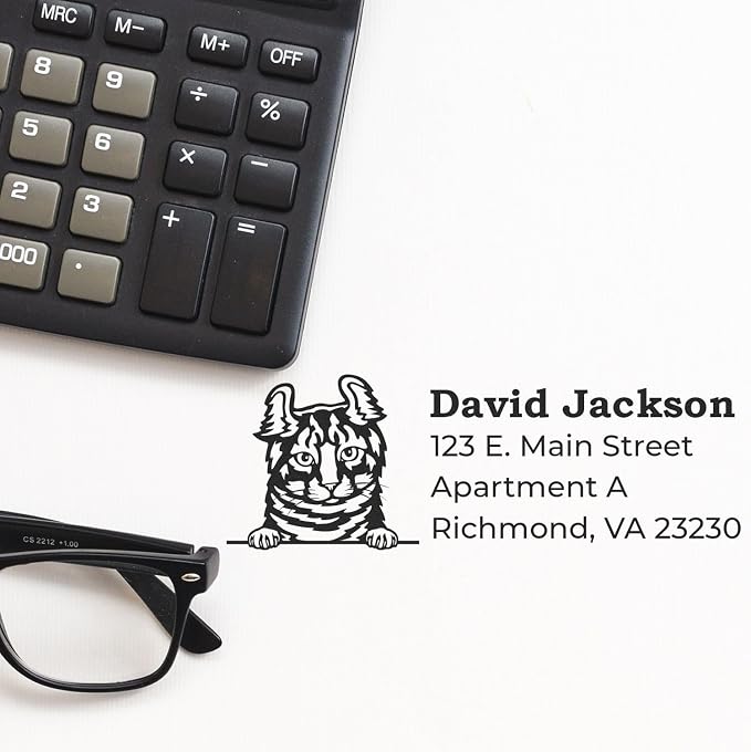 Highlander Cat Custom Address Stamp for Training Manuals, Personalized Handcrafted Rubber Stamper with Feline Design, Self-Inking Return Address Labels for Home Office, 7/8 X 2-1/4 Inches