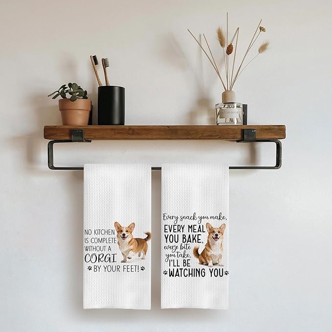 Corgi Dog Kitchen Towels Set - Corgi Gifts for Dog Lovers Women, Dogs Hand Towels Dish Towels Decor, 16x24 Inch,Set of 2