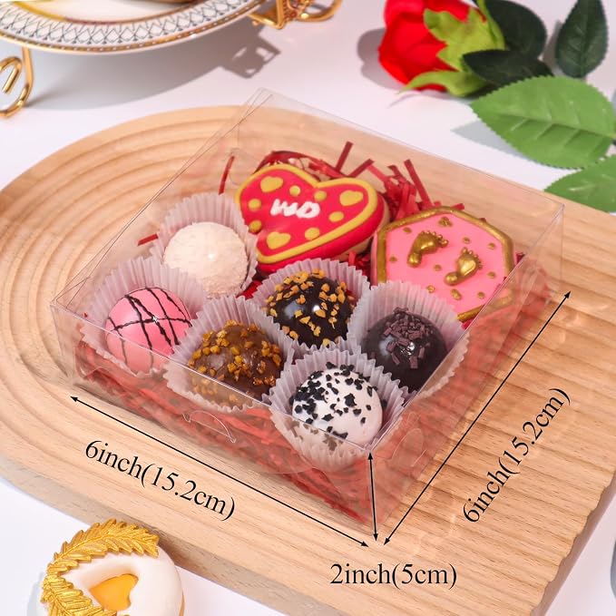100pcs 6x6x2 Inches Full Clear Bakery Boxes Chocolate Covered Strawberries Boxes Cookies Boxes Cakesickle Boxes Chocolate Truffle Boxes Macaron Clear Treat Boxessfor Christmas