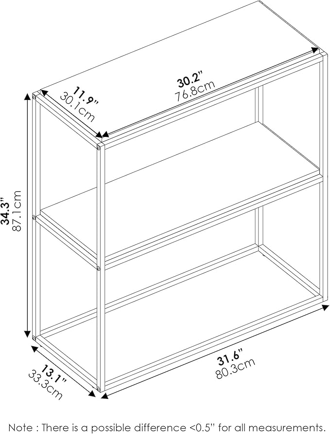 Furinno Moretti 2-Tier Metal Frame Storage Shelves, French Oak Grey | Easy Assembly, Stackable, Rectangular, Book Shelf, Display Shelf, for Organization, Living Room, Garage, Home Office