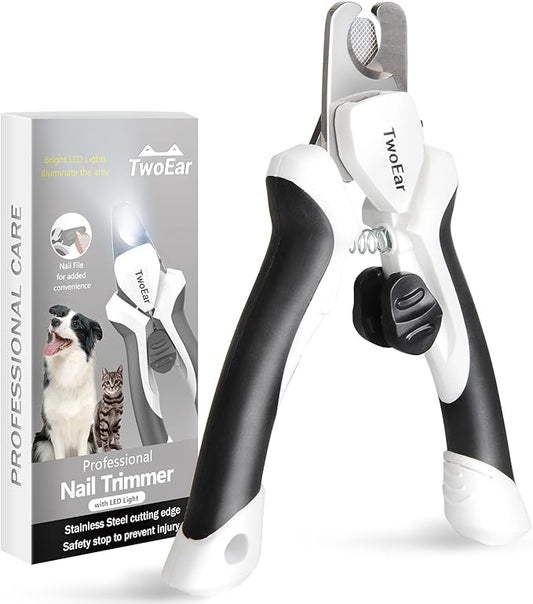 TwoEar Dog Nail Clippers with Light, Dog Nail Trimmers with Quick Sensor & Safety Guard, Razor Sharp Blade, LED Pet Nail Clippers/Dog Toenail Clippers for Medium Large Dogs, Black