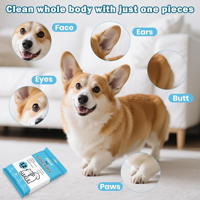 96Pcs Bulk Hypoallergenic Pet Glove Wipes for Dogs & Cats | Thick Grooming Gloves to Deodorize & Hydrate for Paws, Face, Ears & Butt, Family Daily Care & Travel