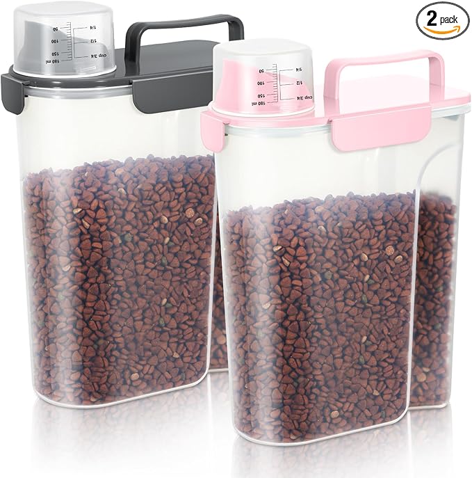 LEAWALK 5Lbs /6Qt/5L Airtight Cat Dog Food Storage Container with Upgraded Large Nozzle BPA-Free, Pet Food Storage Containers for Rice, Grain, Pet Food, Flour, Dog Treat Storage-2 Pack （Pink & Black）