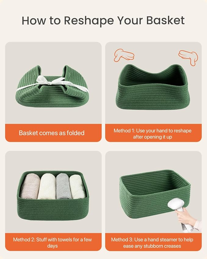 KALLAX Small Woven Storage Basket for Organizing, 12 x 8 x 4.5 inch, 3 Pack | Shelf baskets for closet organization, toy storage and home decor, Perfect as empty gift baskets for holidays, Green