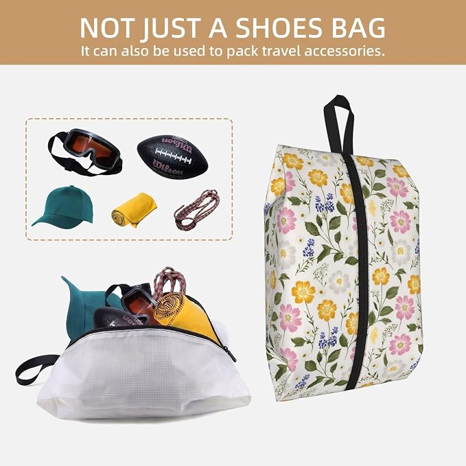 Fresh Country Floral Travel Shoe Bag for Men & Women, Waterproof Shoe Storage Organizer with Zipper, Portable Shoe Pouch for Sneakers, Heels, Sandals, Gym & Travel Luggage 2PCS