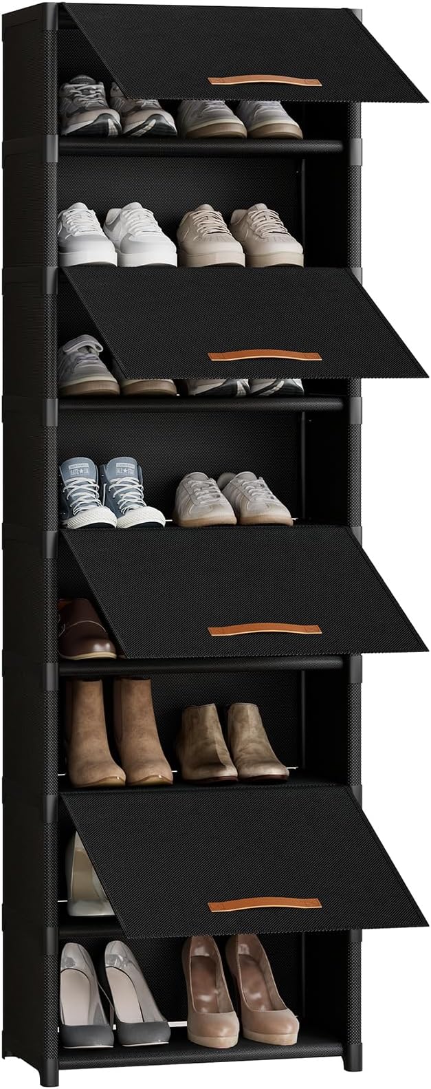 9 Tier Shoe Cabinet with Door, 18-Pair Rack for Closet Black | Non-Woven & Metal Frame, Stable, Door Blocks Dust & Pets, DIY Split for Spaces, Easy Assembly
