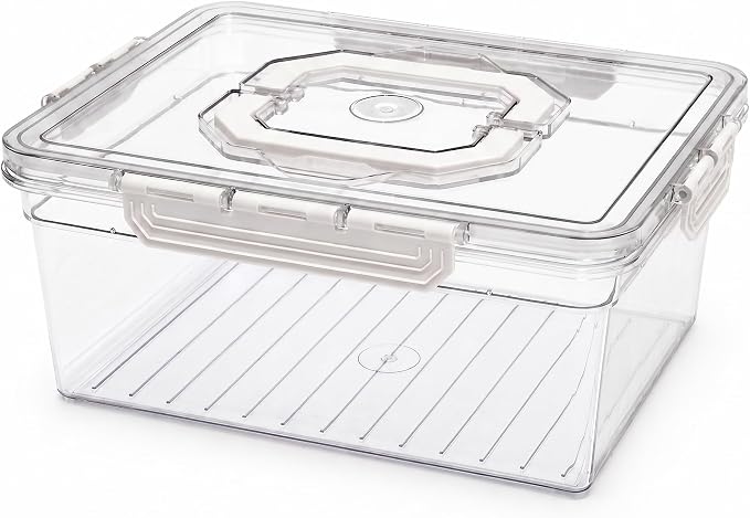 VECELO 2‑in‑1 Bread Slicer & Airtight Bread Storage Box with Handle, Plastic Bread Container with Lid for Keeping Fresh, Ideal for Bread, Cake, Buns,White