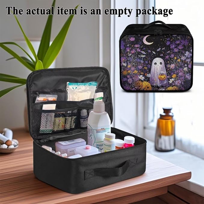 Empty First Aid Kit Purple Ghost Floral Empty First Aid Bag Medical Bag Empty Large Capacity for Home Office and Travel Use Lightweight Washable Soft Fabric