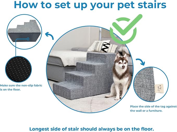 Best Pet Supplies Dog Stairs & Steps - Foam Steps for Small Dogs & Cats, Non-Slip Indoor Balanced Pet Step Support, Dog Ramp, No Assembly, Paw Print on Black, 4-Step (18-inch Height)