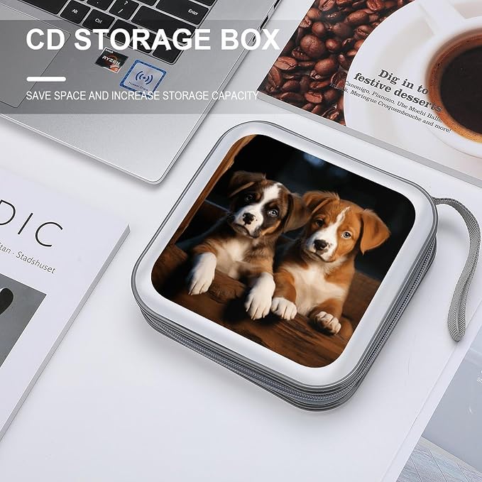 Puppies Dogs Pets Animals CD Case 40 Capacity DVD Case with Zipper Disc Storage Organizer Portable CD Holder Storage Hard Plastic DVD Wallet Holder Organizer for Home Car Travel