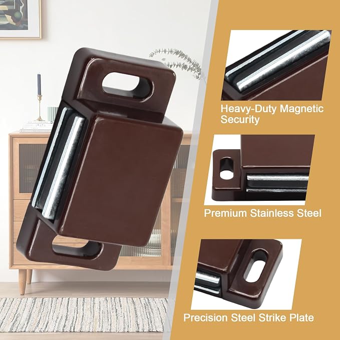 6Pcs Cabinet Door Magnets Catch, Brown | Magnetic Shutter Hardware, Drawer Latch, For Closure Cupboard Closet Bathroom
