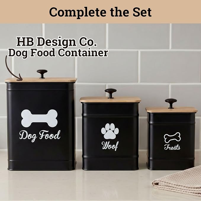 Dog Treat Container Airtight Set of 2 - 8x6 & 7x5 inch Iron Dog Treat Jars for Kitchen Counter with Airtight Bamboo Lids - 20 Cup Capacity Pet Treat Container Set - Doggie Cookie Jar - Treats Canister | Fits All Popular Treats, Up to 20 Cups Combined C...